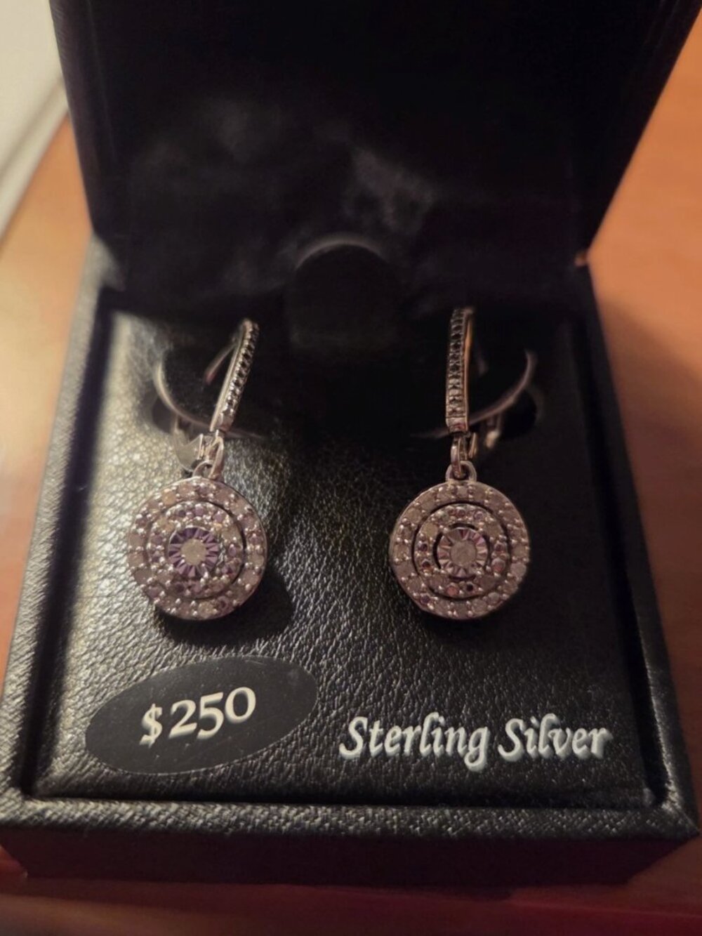 Diamond Circle Leverback Drop Earrings 1/4 ct. tw Sterling Silver $250 MSRP NEW
